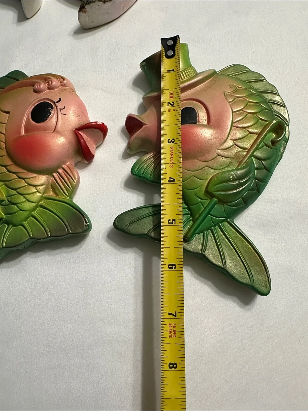 Green & Pink Decorative Fish Wall Plaques - Set of 3. 1969 Miller studio